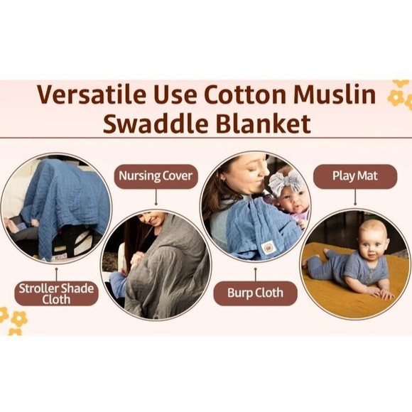 NEW Baby Organic Cotton Muslin Swaddle Blanket Nursing Stroller Cover Camo 47x47 - Picture 5 of 7